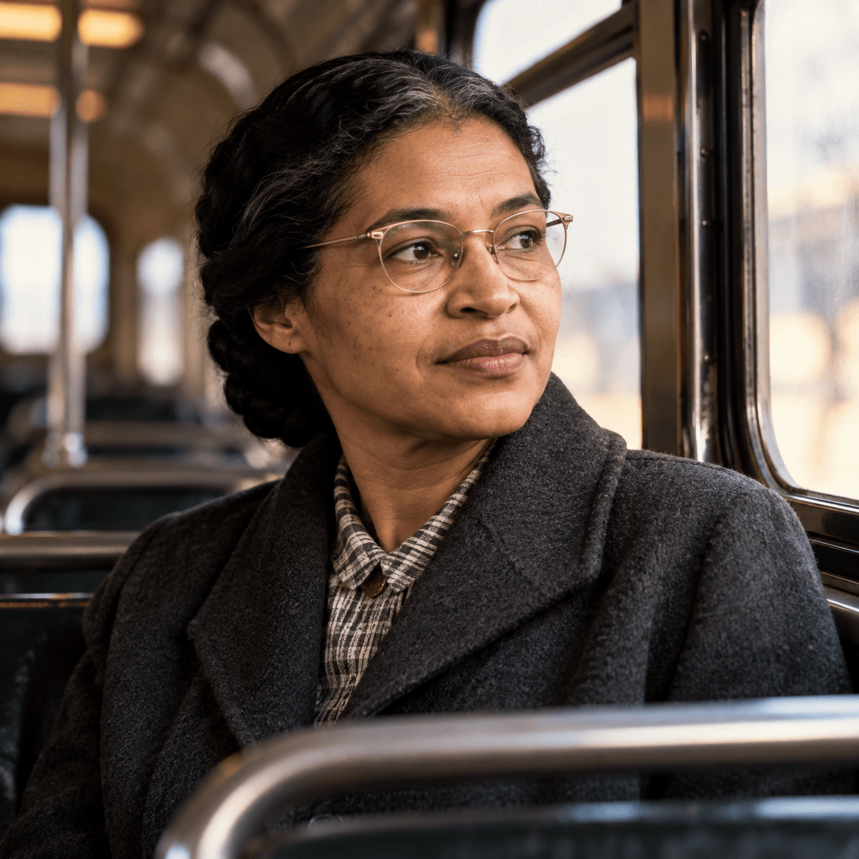 AI genererad bild av Rosa Parks på bussen