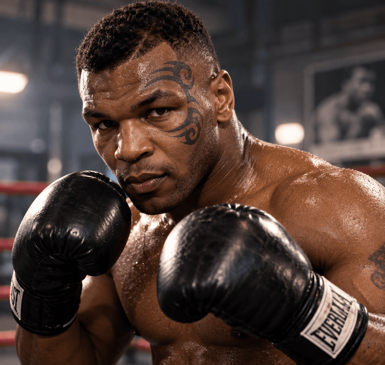 AI genererad bild av Mike Tyson i en boxningsring