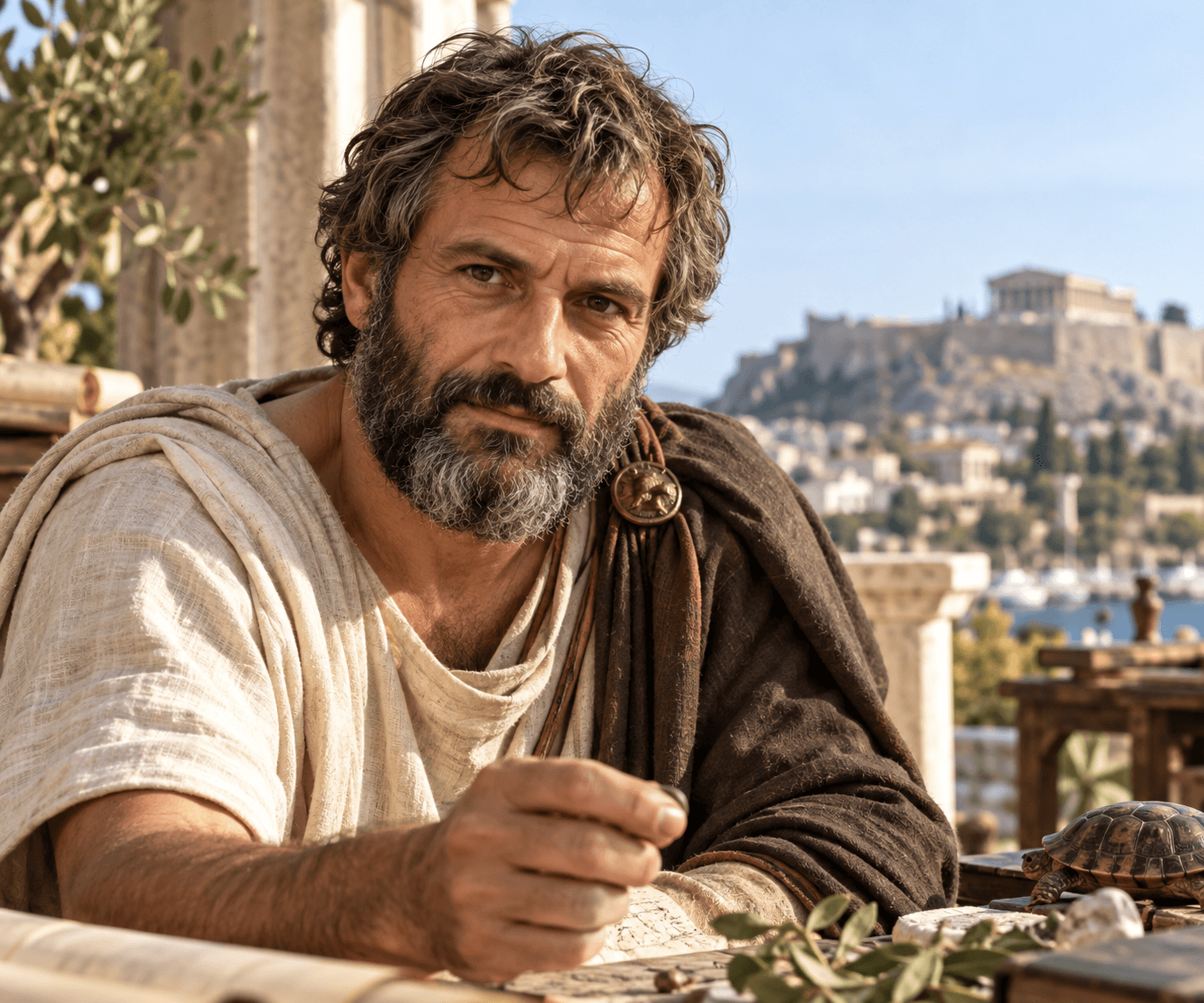 AI genererad bild av hur Aristoteles kan ha sett ut.